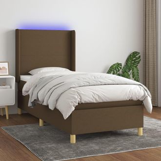 vidaXL Cama Box Spring Colch&oacute;n Y Luces Led Tela Marr&oacute;n Oscuro 90x190cm Vidaxl
