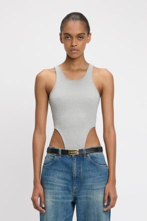Victoria Beckham High Leg Bodysuit In Grey Marl XS