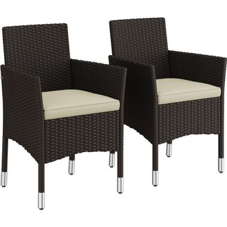 Yaheetech Homevive Juego De 2 Sillas De Comedor De Rat&aacute;n Sillones De Exteriores Con Coj&oacute;n Para Jard&iacute;n Balc&oacute;n Terraza Marr&oacute;n/beige