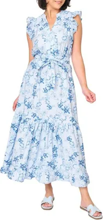 Gibsonlook Floral Tie Waist Maxi Dress in Soft Sky Floral at Nordstrom, Size Xx-Small