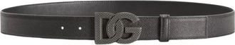Dolce & Gabbana Black Textured Logo Buckle Belt