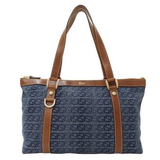 Gucci Blue Brown Denim Tote Bag (Pre-Owned)