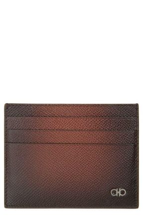 Ferragamo Micro Double Gancio Burnished Leather Card Case in New Cognac Nero T Moro at Nordstrom