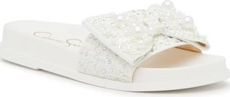 Jessica Simpson Rexinne Sandals Womens US White Rhinestone Bow Slide GAL636