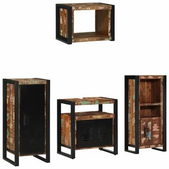 vidaXL Juego De Muebles De Ba&ntilde;o 4 Pcs Marr&oacute;n Madera S&oacute;lida Recuperada