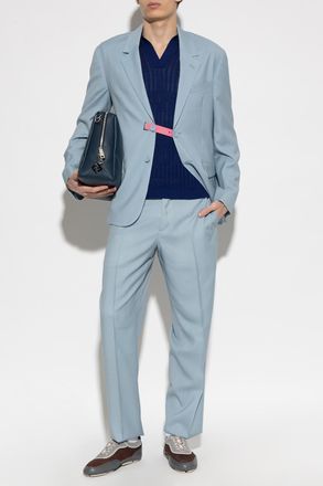 Fendi Polo With Decorative Knit, Mens, Navy Blue