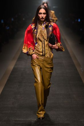 Versace Cheetah Barocco Silk Lavallière Shirt