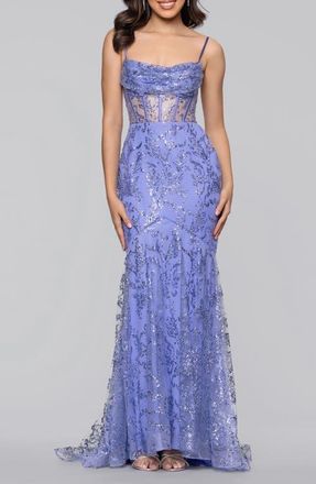 Blondie Nites Sequin & Mesh Dress in Periwinkle at Nordstrom, Size 11