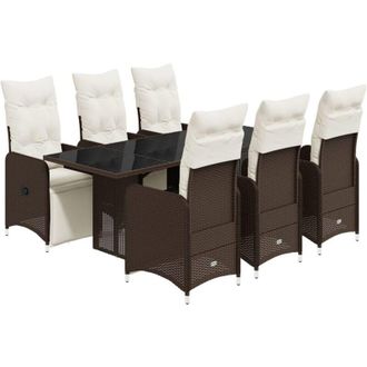 vidaXL Set De Mesa Y Sillas Jard&iacute;n 7 Pzas Con Cojines Rat&aacute;n Pe Marr&oacute;n Vidaxl