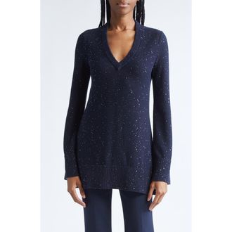 Michael Kors Sequin Linen & Cotton Sweater in Midnight at Nordstrom, Size X-Small