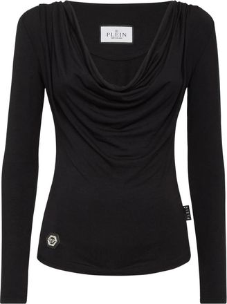 Philipp Plein Modal Cowl Neck Longsleeve Fatale - Dames - Blouses - Zwart - M - Overhemden