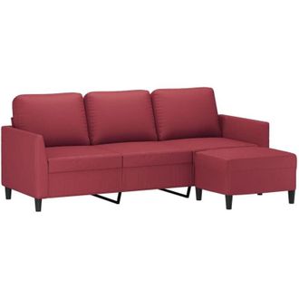 vidaXL Vidaxl - Sof&aacute; De 3 Plazas Con Taburete Cuero Sint&eacute;tico Rojo Tinto 180 Cm