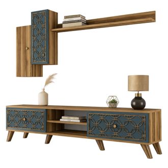 Dmora Pared Modular Vanzago, Mueble De Sala Ajustable, 8 Estantes, 4 Puertas, Marr&oacute;n Nogal