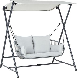 Beliani Columpio De Exterior Moderno Asiento De Polietileno Poli&eacute;ster Con Dosel Estructura De Acero Gris Claro Fiastra