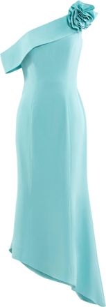Saiid Kobeisy Asymmetrical Antigua Sand Midi Dress with Detachable Floral Embellishment