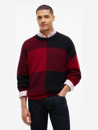 Tommy Hilfiger Mens Relaxed Buffalo Check Wool-Blend Sweater - Regatta Red - XXL