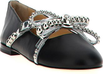 Mach & Mach Crystal-Studded Leather Bow Ballet Flat - Black