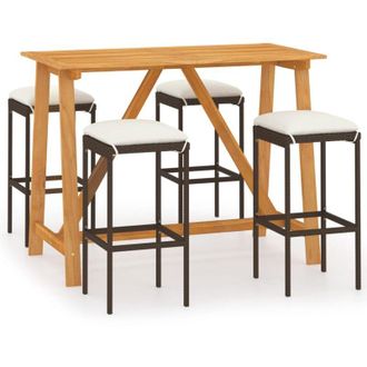 vidaXL 5 Pcs Garden Bar Juego Con Cojines Marrones