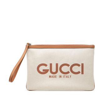 Gucci Brown Ivory Canvas Leather Pvc Clutch Bag (Pre-Owned)
