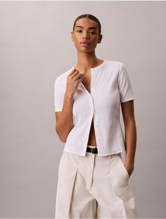 Calvin Klein Jeans Calvin Klein Womens Contour Rib Slim Button-Down Top - Open White - XL