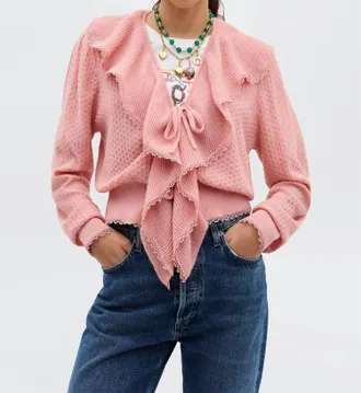 Rixo Kianna Long Sleeve Cardigan In Blush