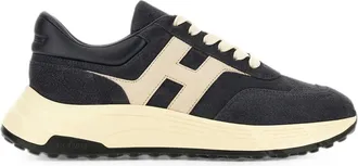 Hogan Sporty Black Sneakers With Cream Accents And Textured Sole
