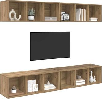Berkfield Home Wall TV Cabinet with Shelf 4 pcs Artisan oak 37 x 37 x 107.5 cm in Brown