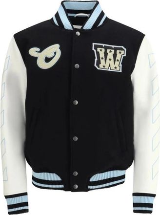 Off-white Wol Korte Jas met Geribbelde Zoom en Manchetten - Heren - Bomber jackets - Zwart - S - Wol - Jassen