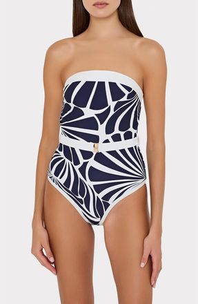Milly Ravello Abstract Kai Print One-Piece Swimsuit in Navy/White at Nordstrom, Size X-Small