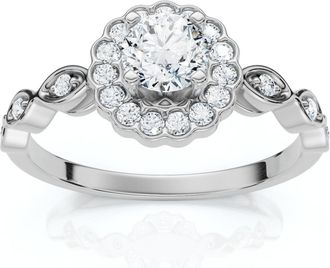 Pompeii3 1Ct Diamond Vintage Halo Engagement Ring 14k White Gold Lab Grown Size Selectable