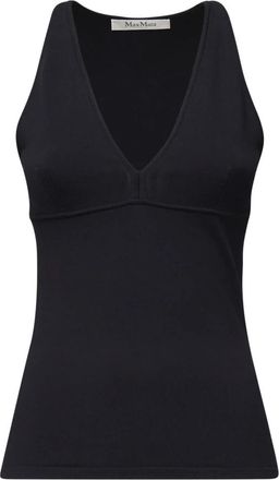 Max Mara Mouwenloze Viscose Top - Dames - V-hals truien - Zwart - L - Truien & Vesten