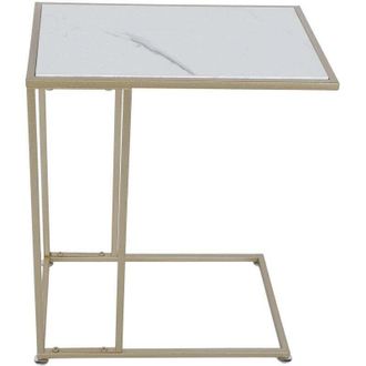 OEM Mesita Auxiliar De Dise&ntilde;o En Hierro Dorado Y M&aacute;rmol Blanco - 61 X 48 X 30 Cm - Elegante, Estable Y Vers&aacute;til