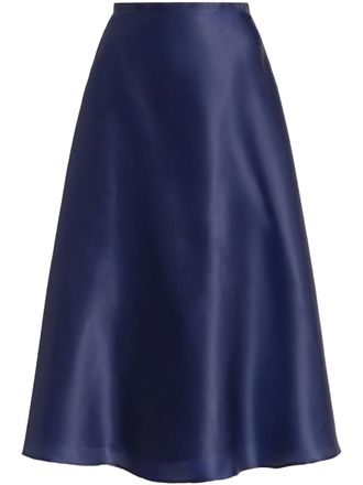 Alberta Ferretti A-Line Satin Midi Skirt with Lustrous Finish