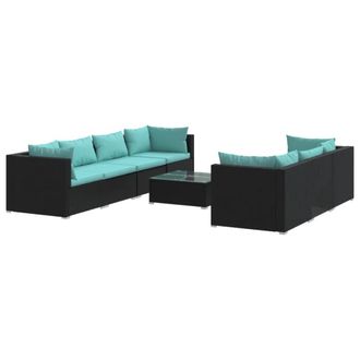 vidaXL Set De Sof&aacute;s De Jard&iacute;n 8 Piezas Y Cojines Rat&aacute;n Sint&eacute;tico Negro Vidaxl