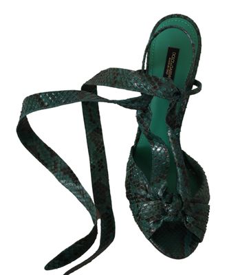 Dolce & Gabbana Womens Green Python Strap Sandals Heels Shoes Exotic Leather