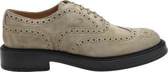 Tod's Platte Schoenen met Su&egrave;de Details - Heren - Veterschoenen - Beige - 42 EU - Su&egrave;de - Schoenen