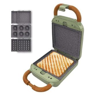 Cecotec Cecotec - Sandwichera Vintage Rockntoast Retro One Green. 700w, 3 Placas Intercambiables, Dise&ntilde;o Retro, Revestimiento Rockstone, Indicador Luminoso, B