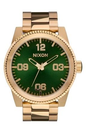 Nixon The Corporal Bracelet Watch, 48mm in All Gold /Green Sunray at Nordstrom
