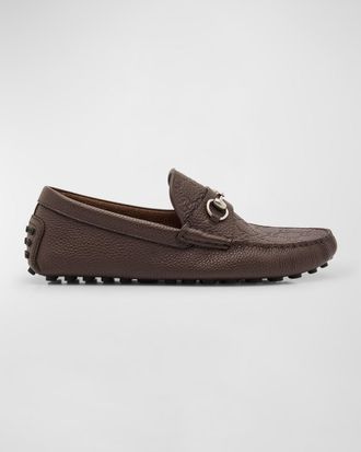 Gucci Men & apos;s Byorn GG Embossed Leather Horsebit Drivers