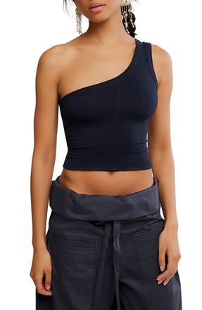 Free People So Soft One-Shoulder Crop Tank in Black at Nordstrom, Size X-Small
