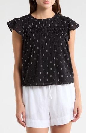 Melrose and Market Short Sleeve Dobby Woven Top in Black- Ivory at Nordstrom Rack, Size Xx-Small