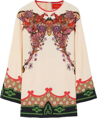 La DoubleJ butterfly-print mini day dress - Neutrals