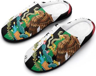 Generic Black U.S. Mexico Flag Mens House Slippers Memory Foam Washable Cotton Slip on Home Shoes