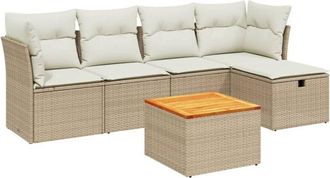 vidaXL Vidaxl - Juego De Sof&aacute;s Jard&iacute;n Con Cojines 6 Pzas Rat&aacute;n Sint&eacute;tico Beige