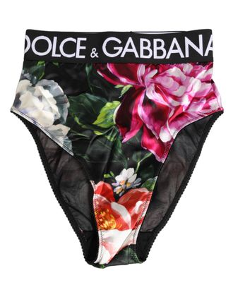 Dolce & Gabbana Black Floral Print High Waist Panty Womens Underwear