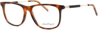 Ferragamo Eyeglasses Square Full Rim, Havana Frame And Clear Demo Lenses Lens Sf2926214