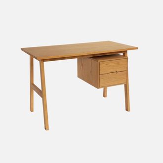 Sweeek Escritorio De Madera De Hevea Y Chapa De Roble Con 2 Cajones