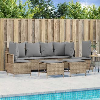 vidaXL Juego De Sof&aacute;s Jard&iacute;n Con Cojines 5 Pzas Rat&aacute;n Sint&eacute;tico Beige Vidaxl