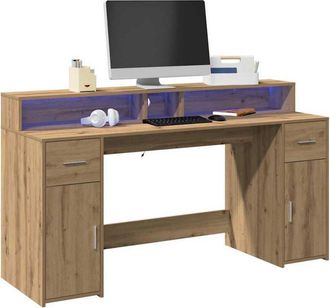 vidaXL Vidaxl - Escritorio Con Led Madera Ingenier&iacute;a Roble Artisian 160x55x91cm