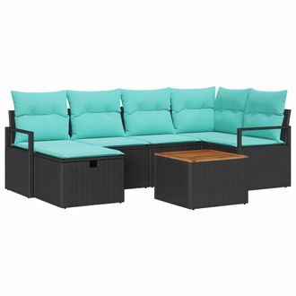 vidaXL Conjunto De Sof&aacute;s De Jard&iacute;n 7 Pcs Negro Rat&aacute;n Sint&eacute;tico Vidaxl